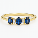 Sapphire trilogy ring with diamonds 14 carat gold