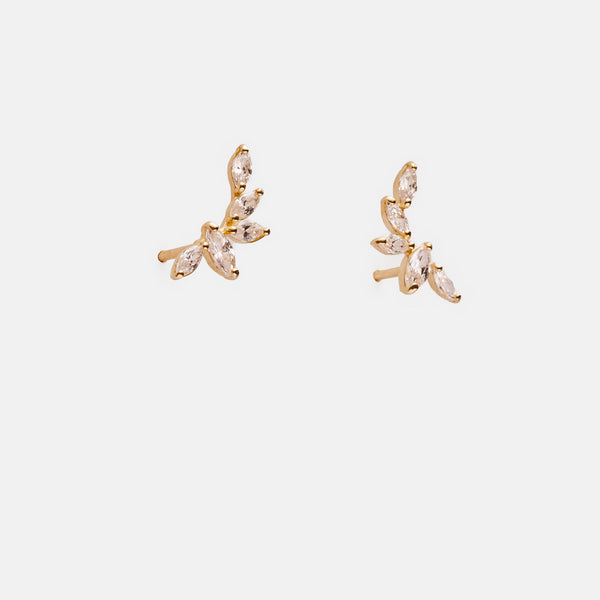 Zirkonia studs leafs 9 karaat