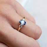 Oval sapphire trilogy rings with natural diamonds