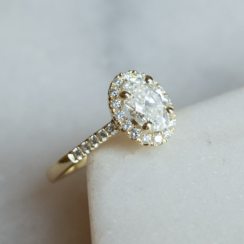 Halo diamond pave ring 1.2 ct centerstone