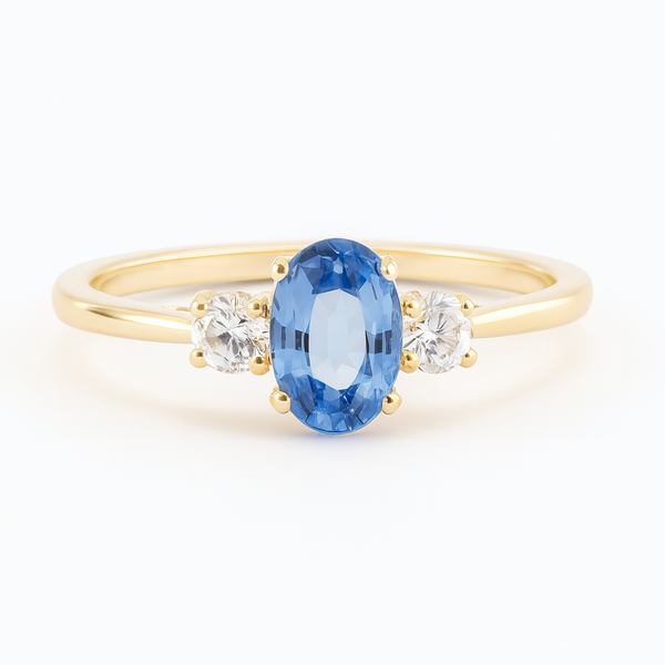 Oval sapphire trilogy rings with natural diamonds