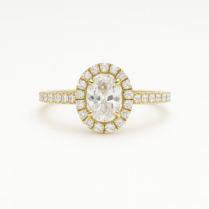 Halo diamond pave ring 1.2 ct centerstone
