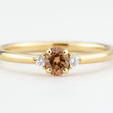 3 stone ring brown diamond with white side diamonds in low setting