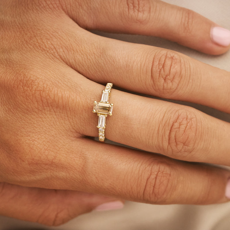 Christina brown diamond emerald 14k gold ring