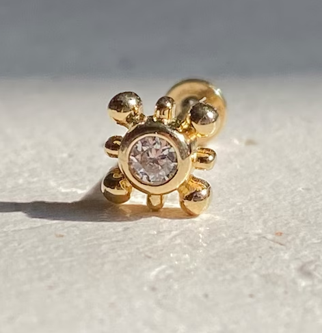 Bezel with Beads Stud Piercing - 14 carat gold flat back