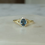 Theresa split halo signature sapphire 14k gold ring