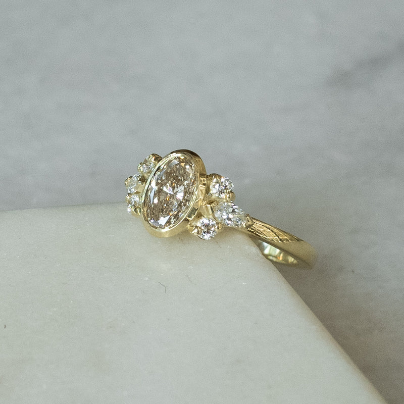 Breana romantic natural diamond bezel 14k gold ring