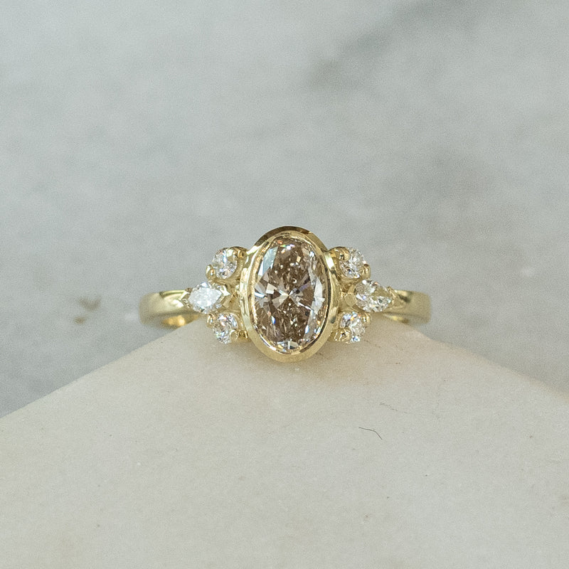 Breana romantic natural diamond bezel 14k gold ring