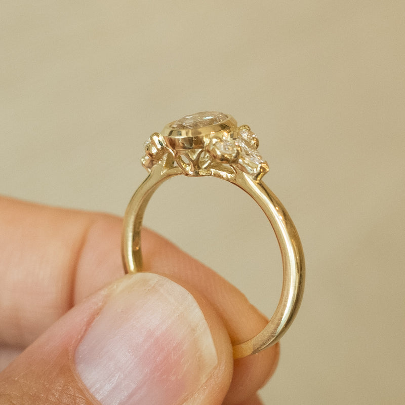 Breana romantic natural diamond bezel 14k gold ring