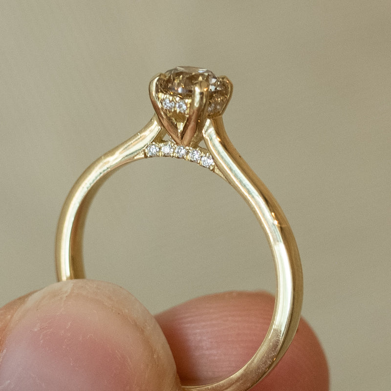 Helena hidden halo natural brown diamond ring 0.5ct 14k gold