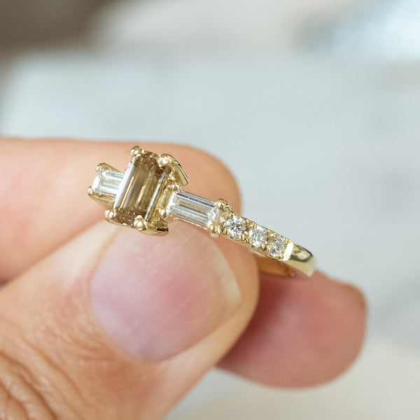 Christina brown diamond emerald 14k gold ring