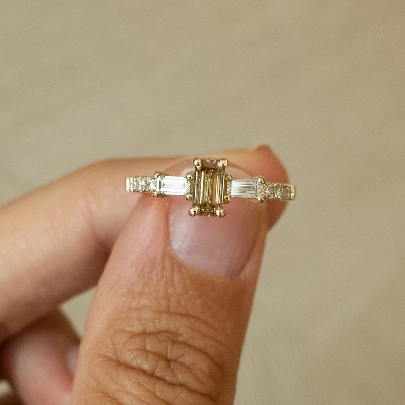 Christina brown diamond emerald 14k gold ring