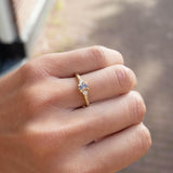 3 stone ring brown diamond with white side diamonds in low setting