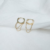 9k hoops with a chain. Small delicate earrings