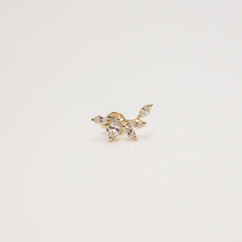 Singular Melanie Pigeaud zirconia studs leaf earring in 9k gold