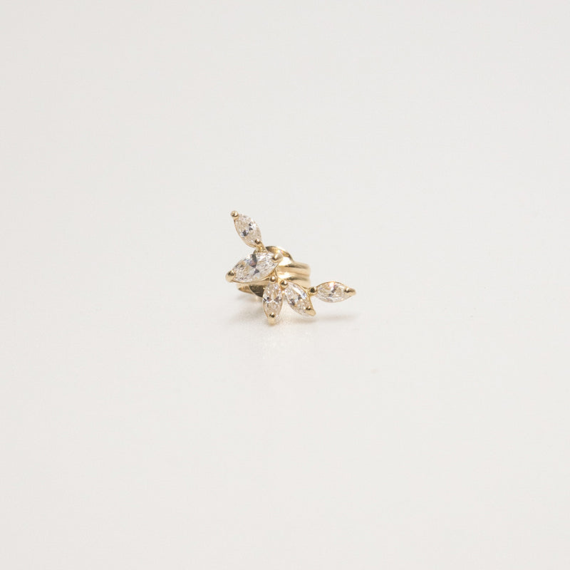 Singular Melanie Pigeaud zirconia stud leaf earring in 9k gold