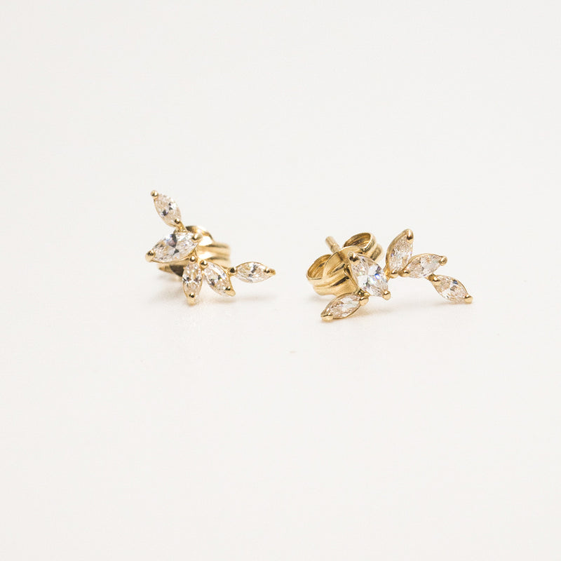 Melanie Pigeaud Zirconia studs leaf earrings in 9k gold