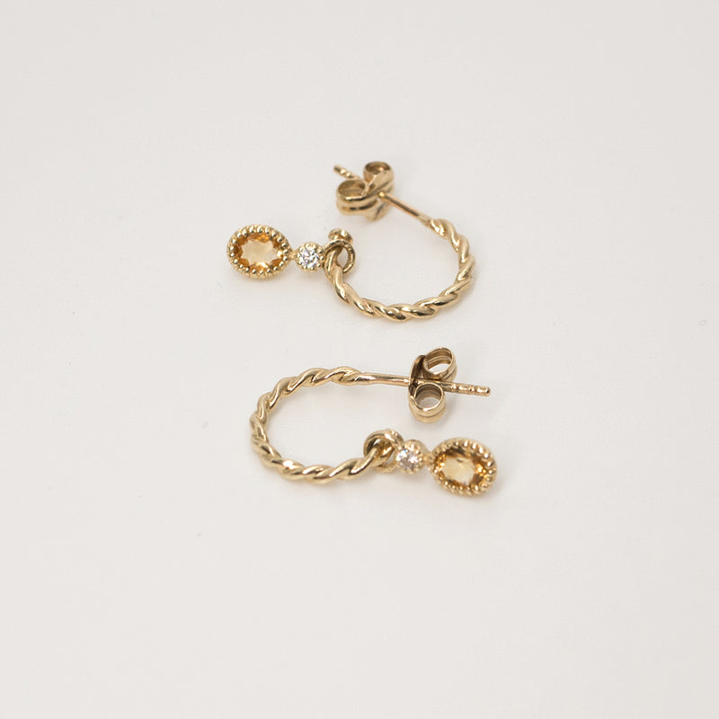 Melanie Pigeaud rope earrings with citrine stone in 9k gold