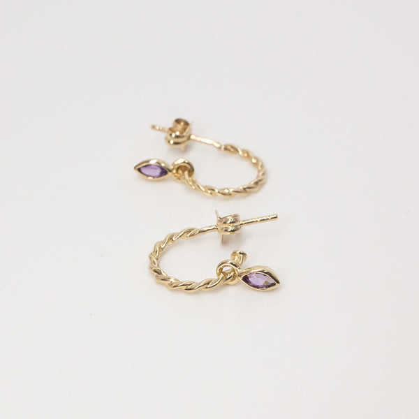 Melanie Pigeaud rope earrings with amethyst stone in 9k gold