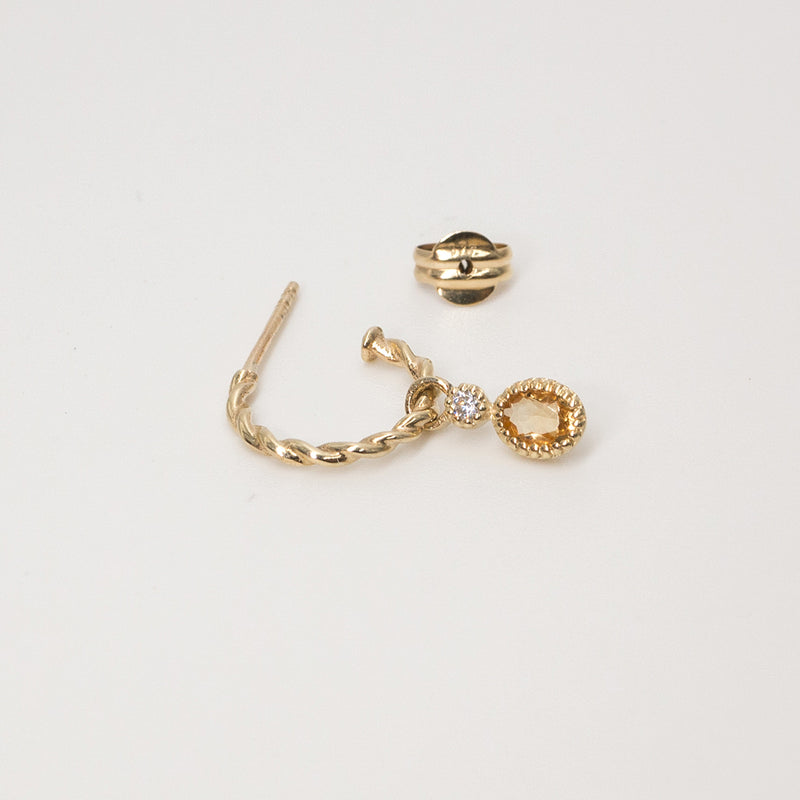 Singular rope earring with citrine stone in 9k gold
